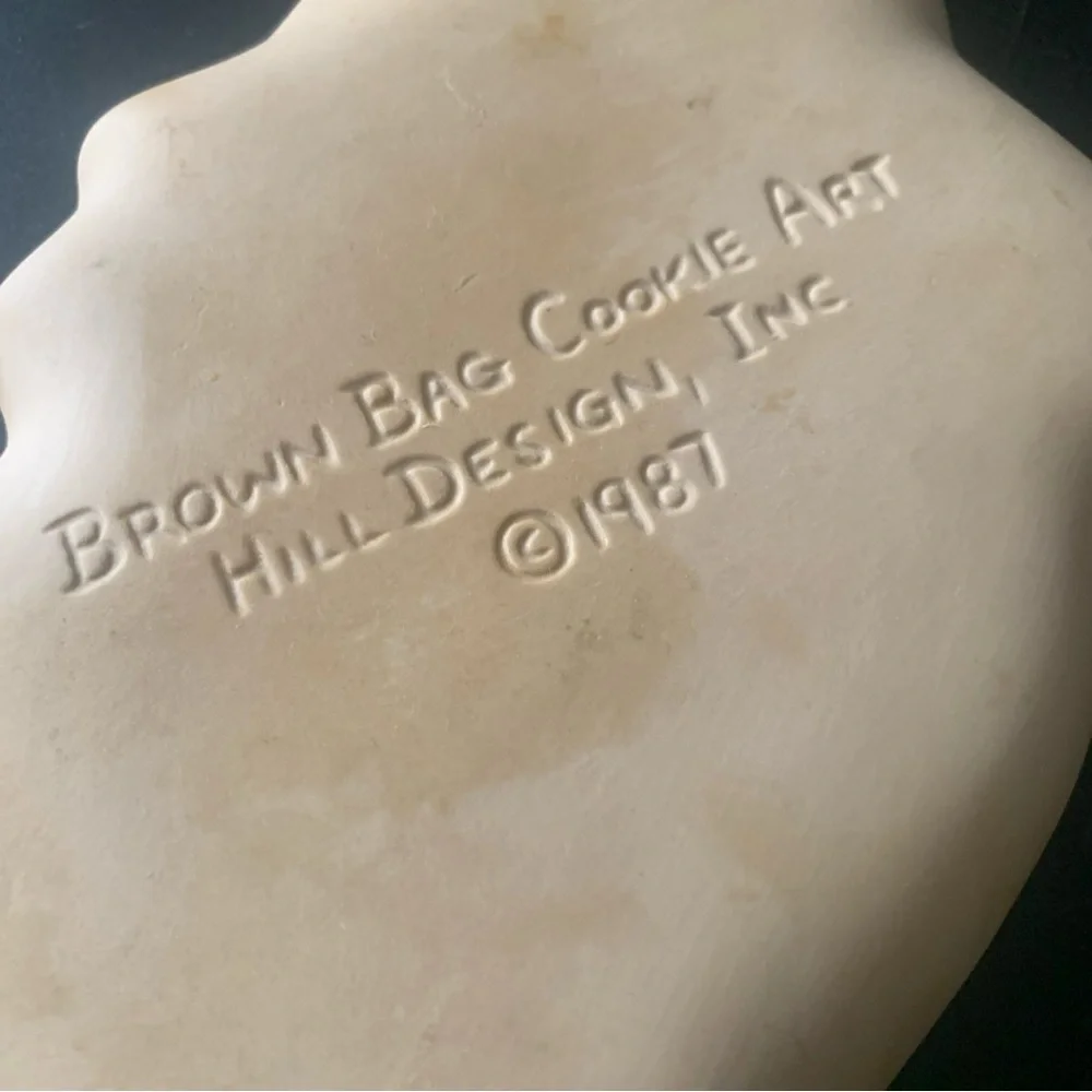 Vintage Brown Bag Cookie Art Stoneware 1987 Hill Design Craft Mold Singing Angel
